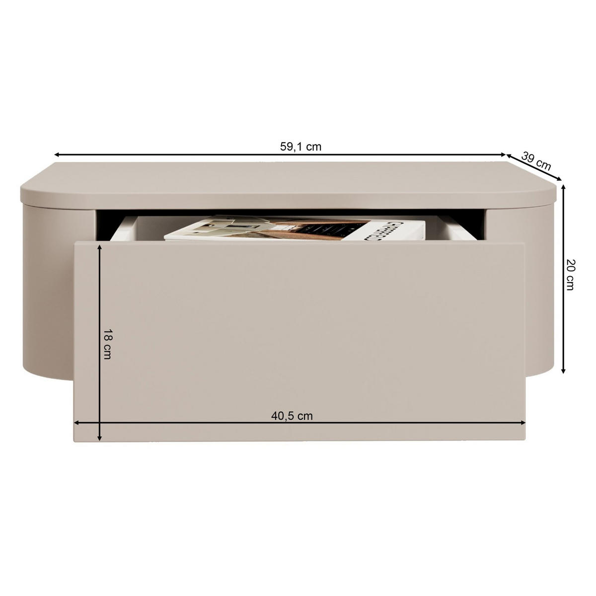 NACHTTISCH 2-er Set Luvio Kaschmirgrau 59 cm - Taupe, Holzwerkstoff (59.1/20/39cm) - Selsey