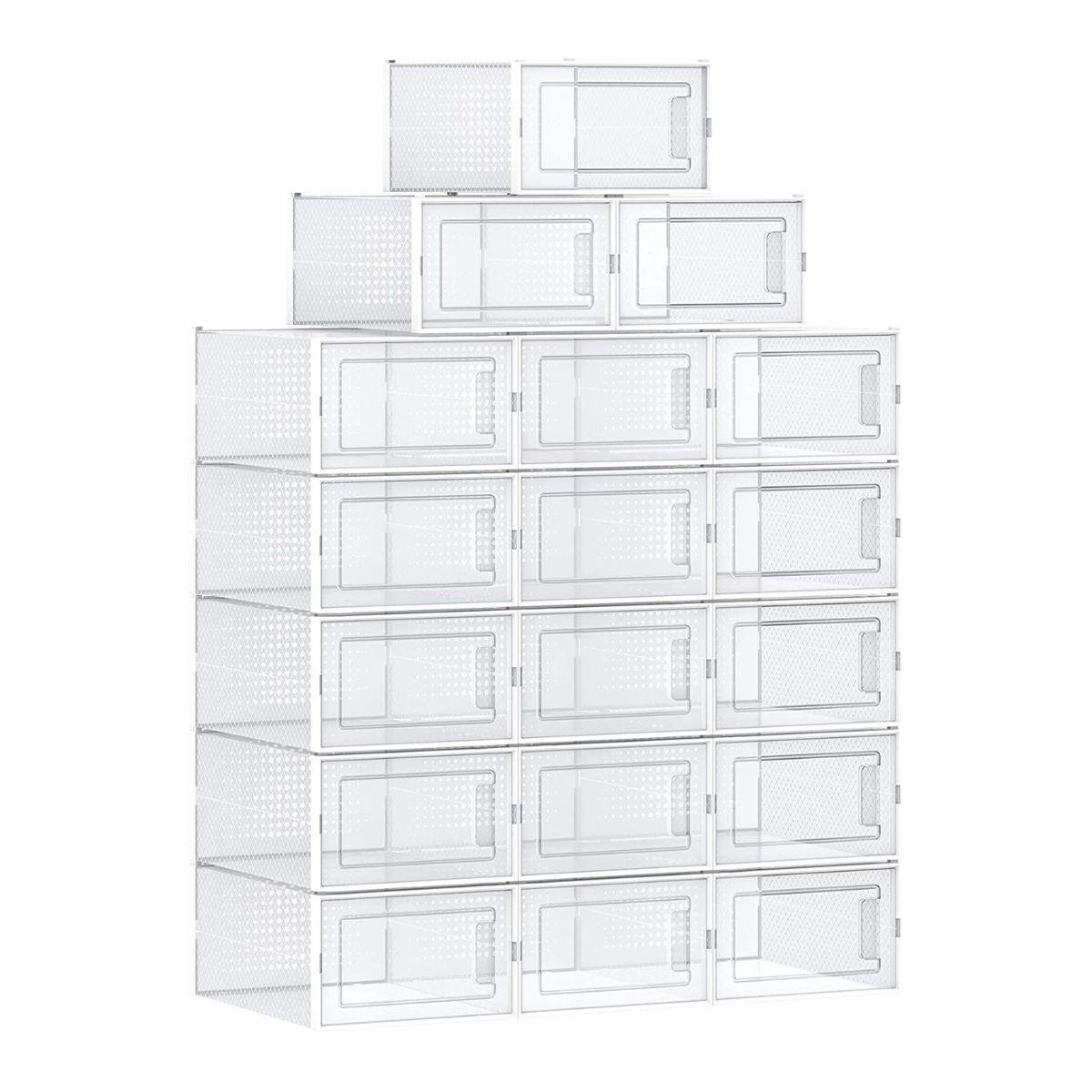 SET aus 18 stapelbaren Schuhkartons aus transparentem Kunststoff - Weiß, Kunststoff (25.2/19/35cm) - Calicosy