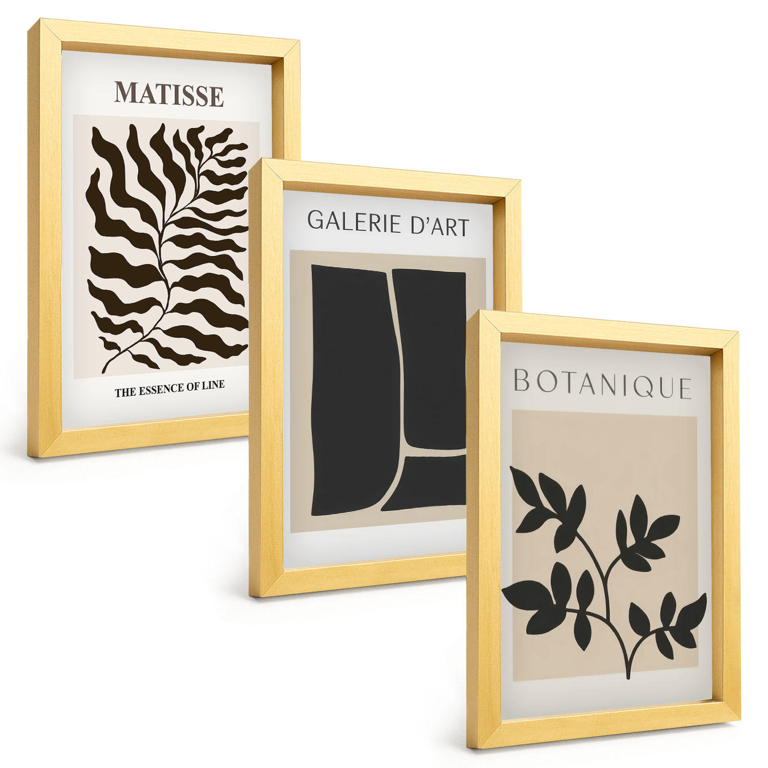 BILDER SET 3er Set - 20x30 cm Goldrahmen - Minimalistische Pflanzenposter - Goldfarben, Kunststoff (20/30cm) - TULUP
