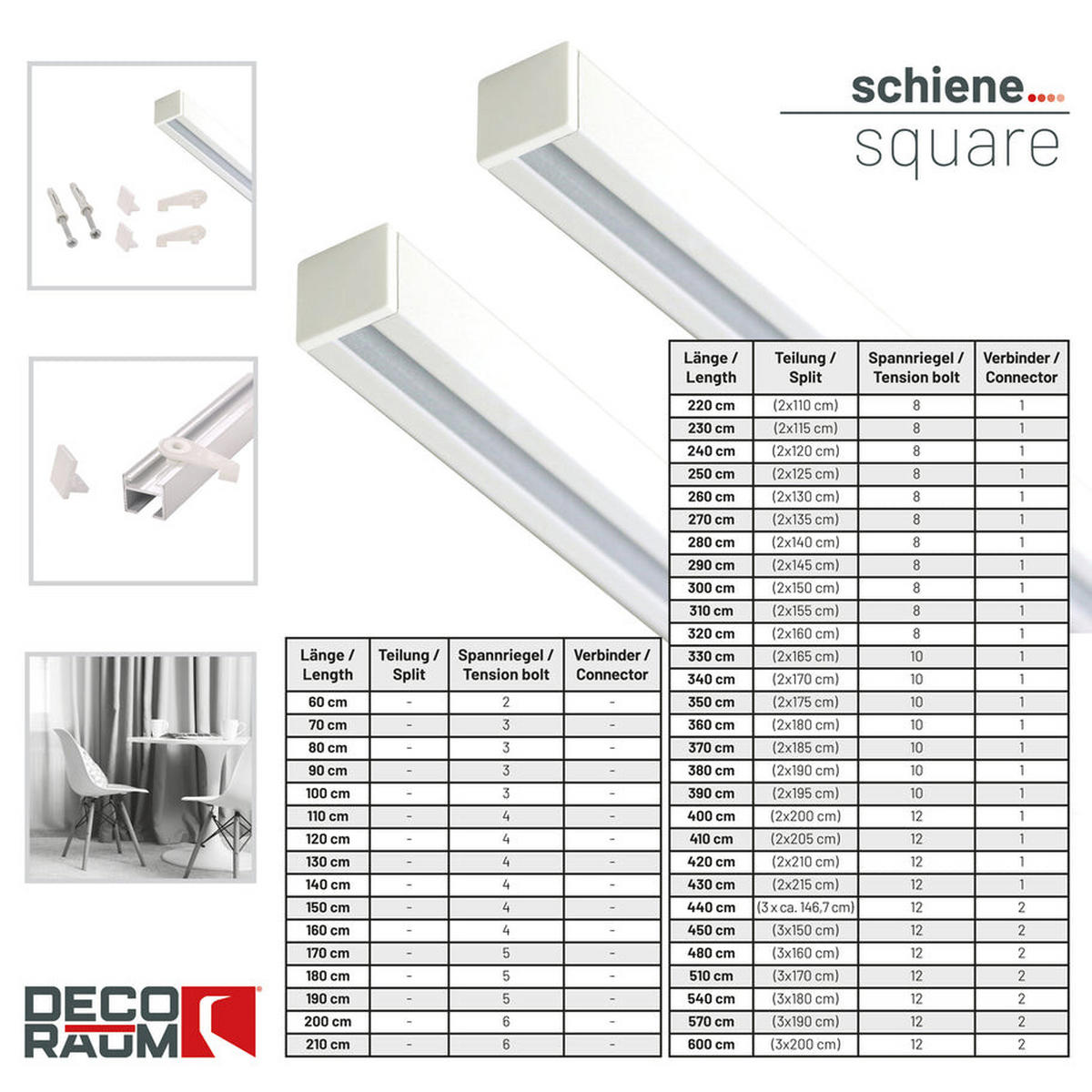 GARDINENSCHIENE 1-lauf Square - Weiß, Metall (130cm) - Deco-Raum