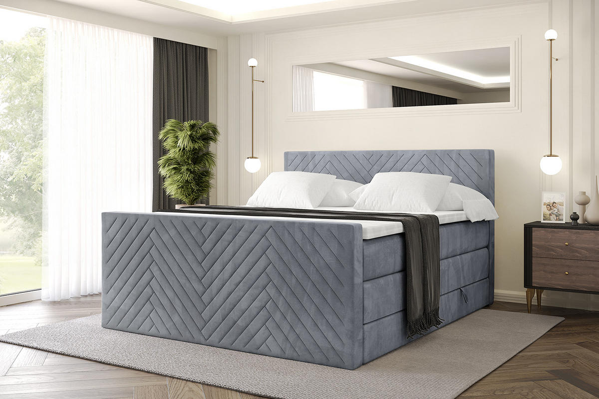 BOXSPRINGBETT mit Matratze und Lattenrost - VEXA-Z KING-160x200 - Grau Casablanca - Grau, Holzwerkstoff (160/200cm) - ALTDECOR
