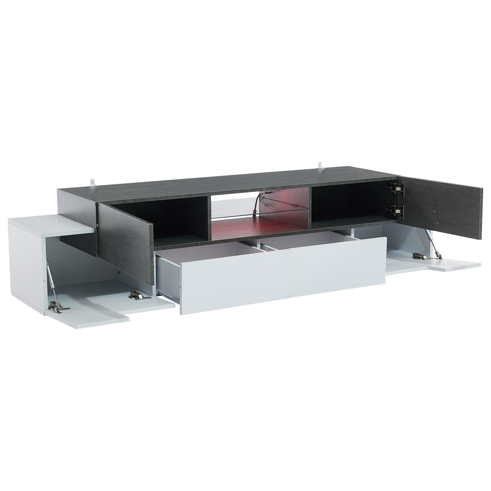 TV-SCHRANK 180/40/45 cm Weiß Grau mit Glasablage und RGB-Beleuchtung - Weiß, Holzwerkstoff (180/45/40cm) - OKWISH