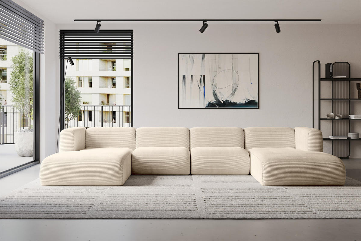 WOHNLANDSCHAFT MIRA-U2 408x179x70 Beige Cord - Sandfarben/Beige, Holzwerkstoff/Kunststoff (408/70/179cm) - ALTDECOR