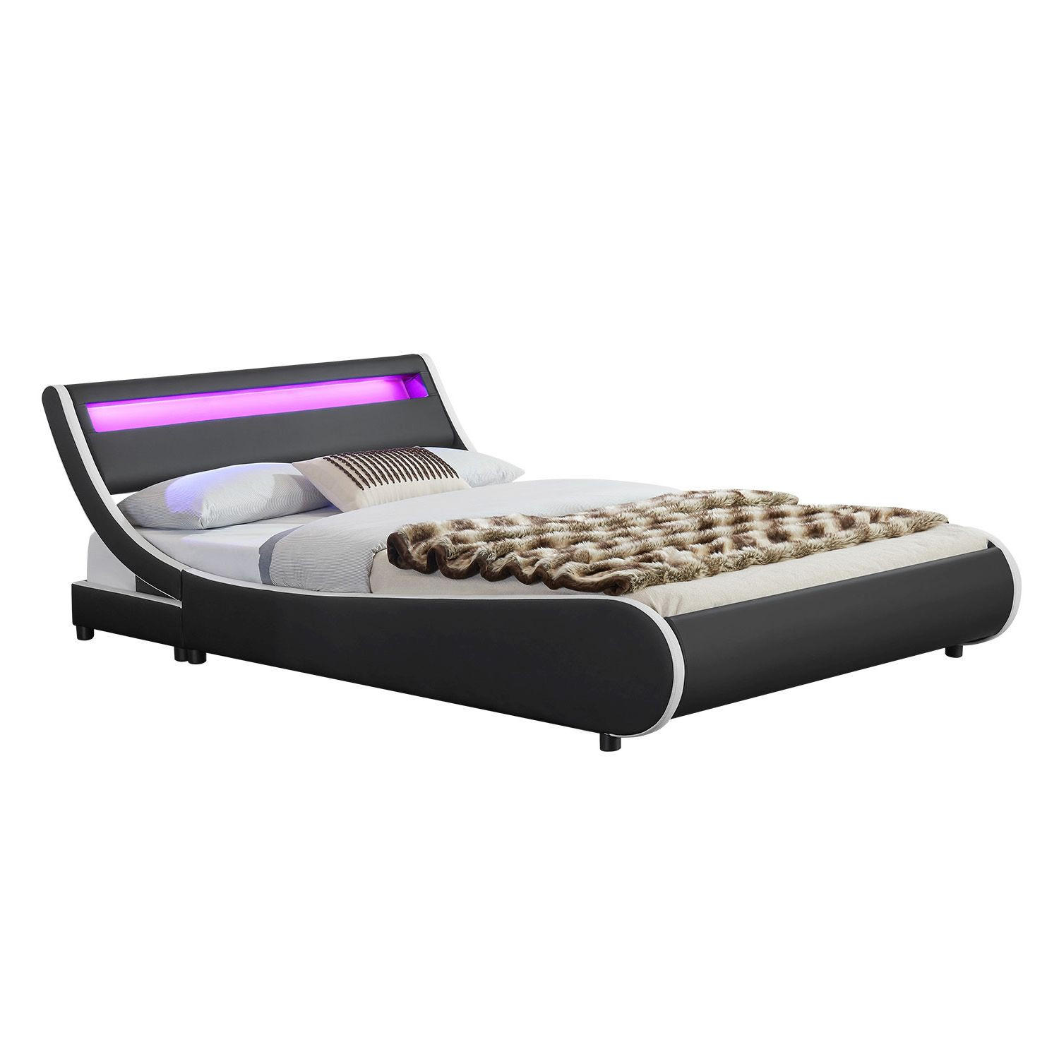 POLSTERBETT Valencia schwarz 140x200 cm mit LED - Schwarz, Textil (140/200cm) - Juskys
