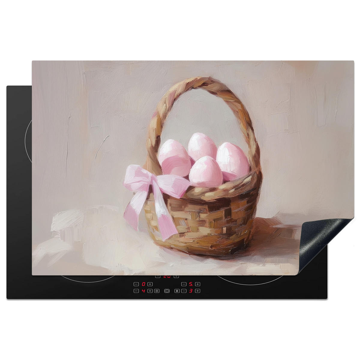 HERDABDECKPLATTE Korb - Eier - Rosa Ceranfeldabdeckung 76x51.5 cm - Beige, Kunststoff (76/51.5/0.2cm) - MuchoWow