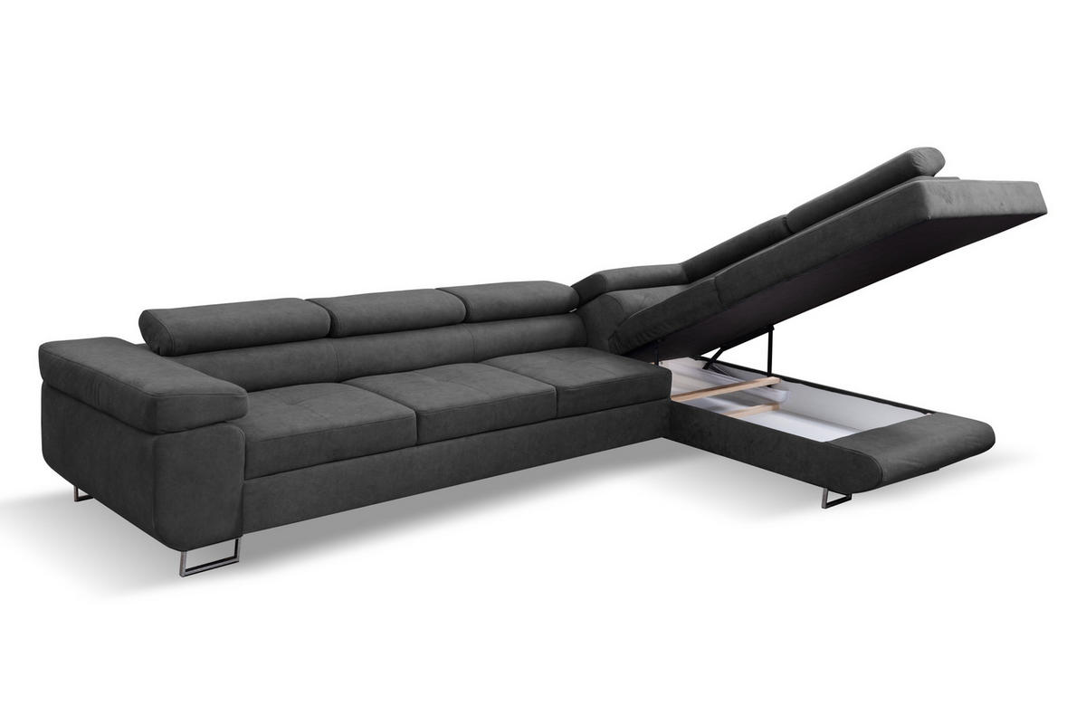 ECKSOFA Marlene IV L-Form mit verstellbaren Kopfstützen Schlaffunktion Bettkasten 347 cm rechts grau - Dunkelgrau, Kunststoff (202/347cm) - Margaret Hadas24
