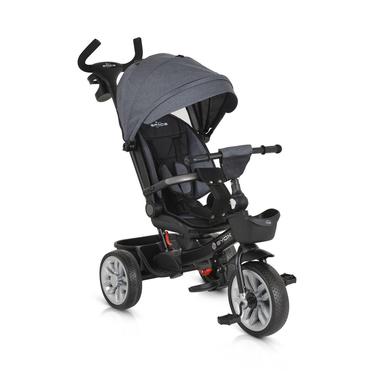 DREIRAD Space 3 in 1 grau Getränkehalter, Korb, Schiebegriff, EVA-Räder - Grau, Metall (89/51/98cm)