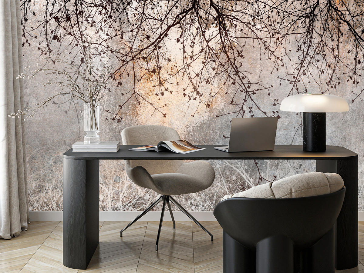 FOTOTAPETA Vetvy Betón Rastliny Abstrakcia 400 x 280 cm - oranžová/hnedá, papier (400/280cm) - Muralo