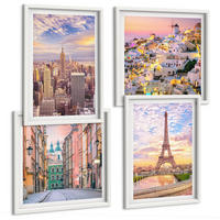 BILDER SET 4er Set - 50x50 cm & 40x60 cm Weißer Rahmen - New York Paris Oia Warschau Dämmerung - Weiß, Kunststoff (50/50cm) - TULUP