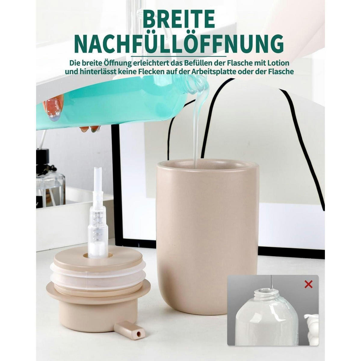 SEIFENSPENDER Keramik Khaki 350ml - Beige, Keramik (8/14/8cm)