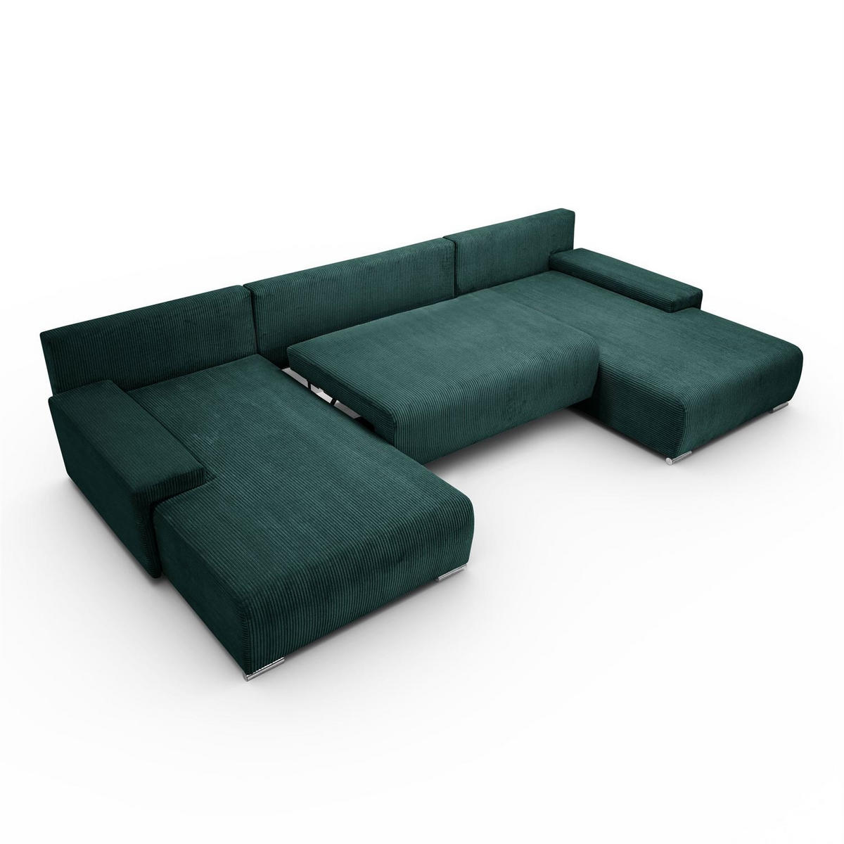 WOHNLANDSCHAFT LAVIO U mit Schlaffunktion und Bettkasten - Grün, Textil (348/93/188cm) - Lookway