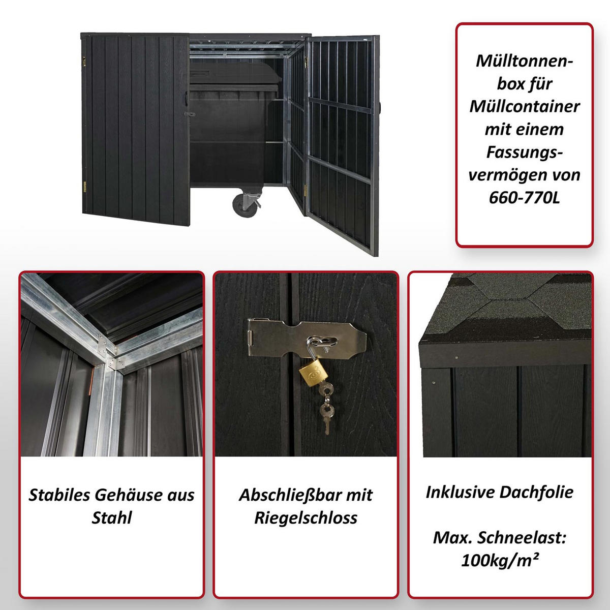 MÜLLTONNENVERKLEIDUNG Anthrazit - Anthrazit, Metall (213/172/112cm) - MCW