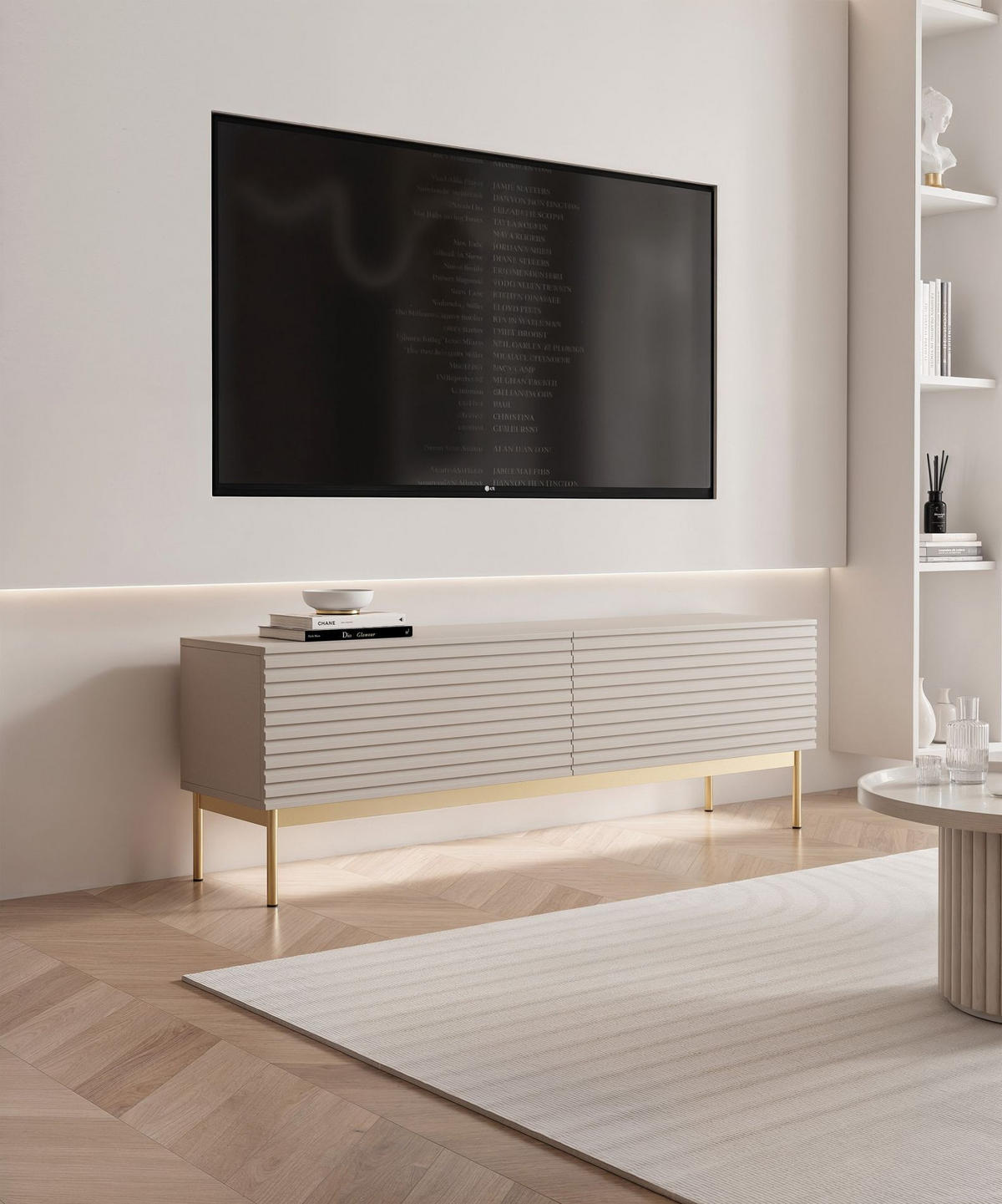 TV-LOWBOARD Linearis Kaschmirgrau 139 cm - Taupe/Goldfarben, Holzwerkstoff/Metall (138.6/46.2/30cm) - Selsey