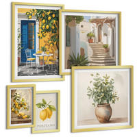 BILDER SET 5er Set - 50x50 cm & 20x30 cm & 40x60 cm Goldrahmen - Anker, Boot, Ruder, Strand - Goldfarben, Kunststoff (40/60cm) - TULUP