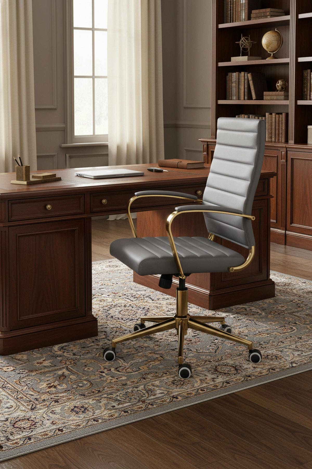 BÜROSTUHL Vantor Kunstleder grau - Goldfarben/Grau, Metall (57/109/59cm) - TPFLiving