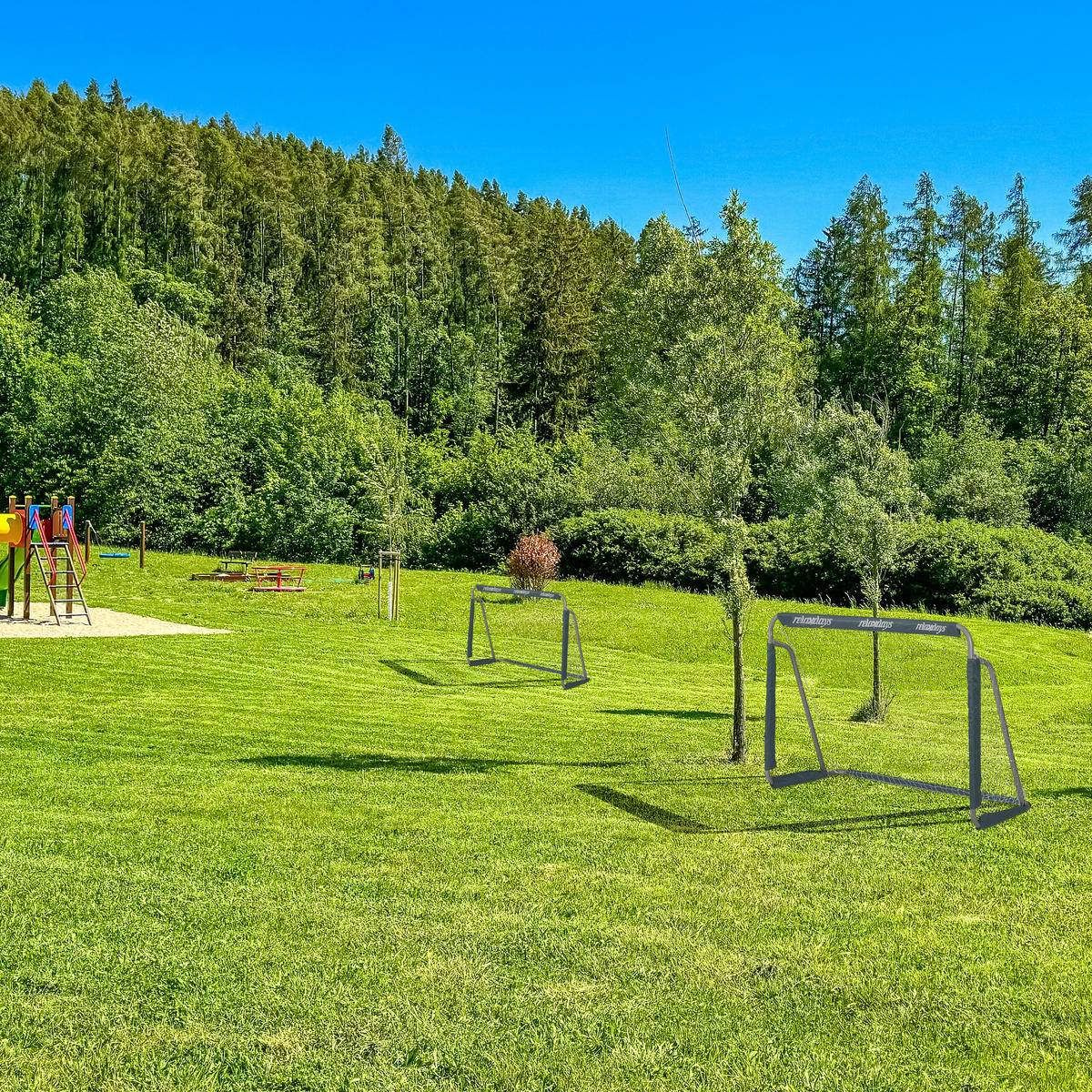 2xFUßBALLTOR - Grau, Textil/Metall (150/75cm) - Relaxdays