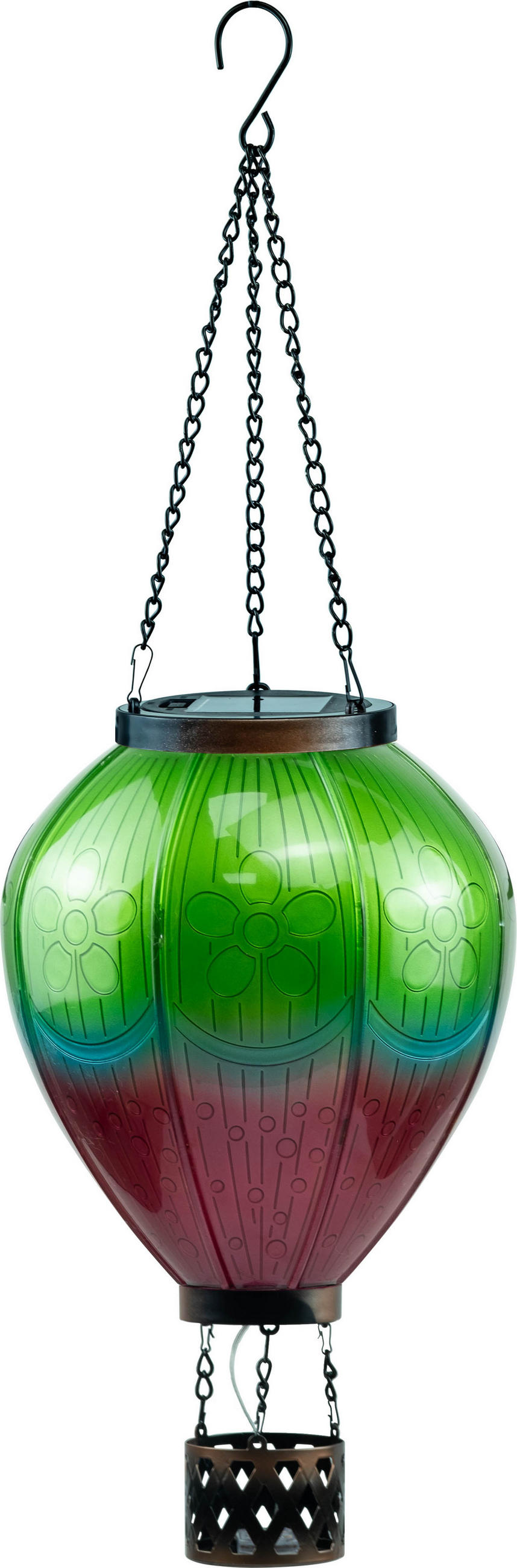 LED-SOLAR Laterne Heißluftballon Metall-Kunststoff Ø19x58cm Grün Lila XL - Multicolor, Kunststoff (19/19/58cm) - Northpoint
