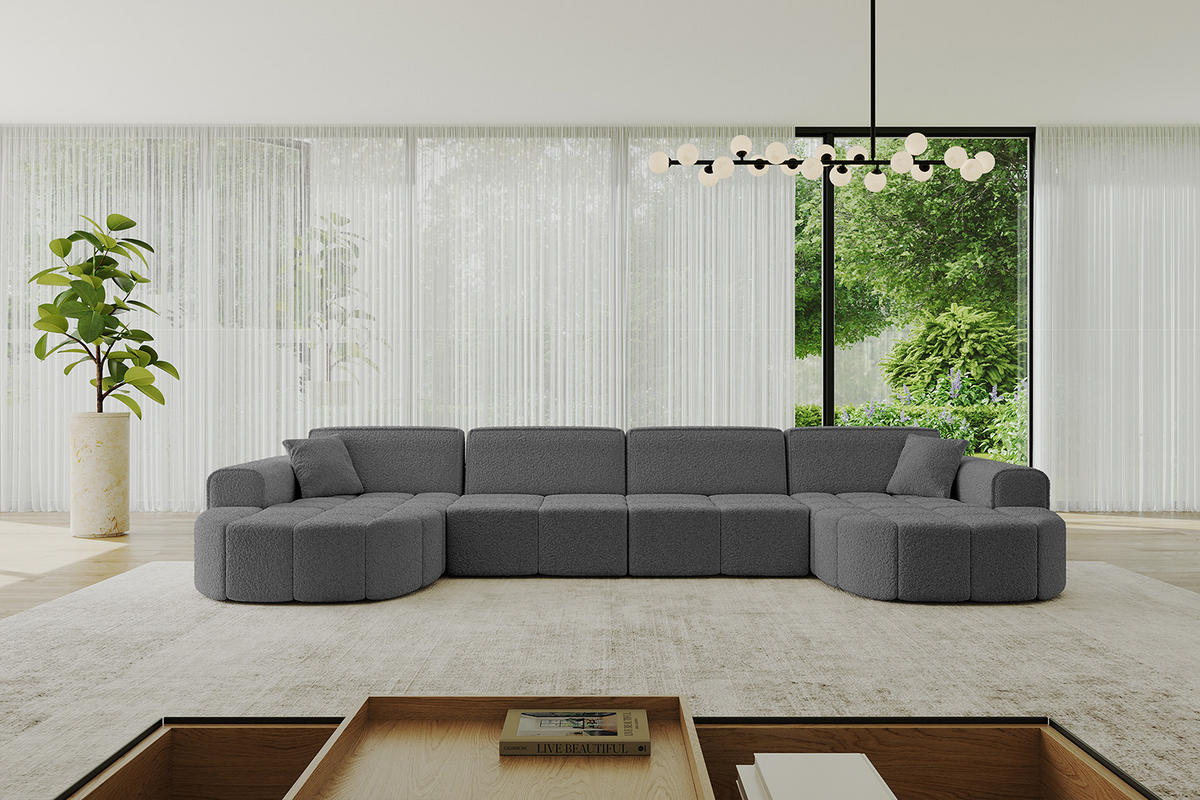WOHNLANDSCHAFT LIVO-U2 - 400x173x79,5 cm Grau - Grau, Holzwerkstoff/Textil (400/79/173cm) - ALTDECOR