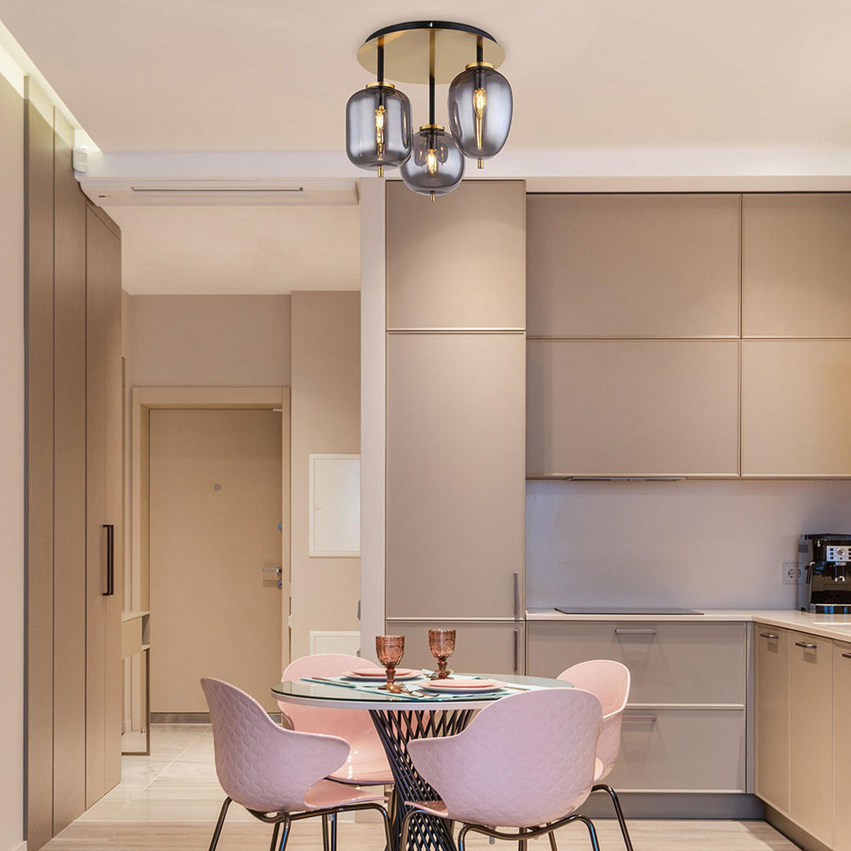 DECKENLEUCHTE Metall Glas Grau Rauchoptik - Grau, Glas (46/46/36cm) - Globo Lighting