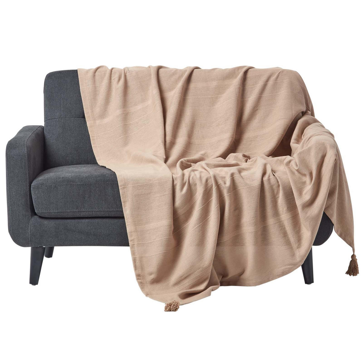WOHNDECKE Rajput 150/200 cm, 100% Baumwolle - Beige, Textil (150/200cm) - Homescapes
