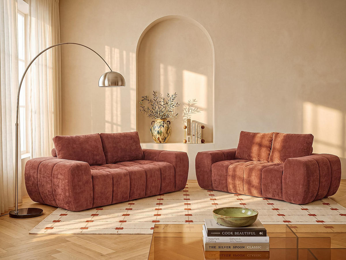 SOFA - 5 Personen - stoff - terracotta Benafo - Terracotta, Textil (190/84/104cm) - Vente-Unique