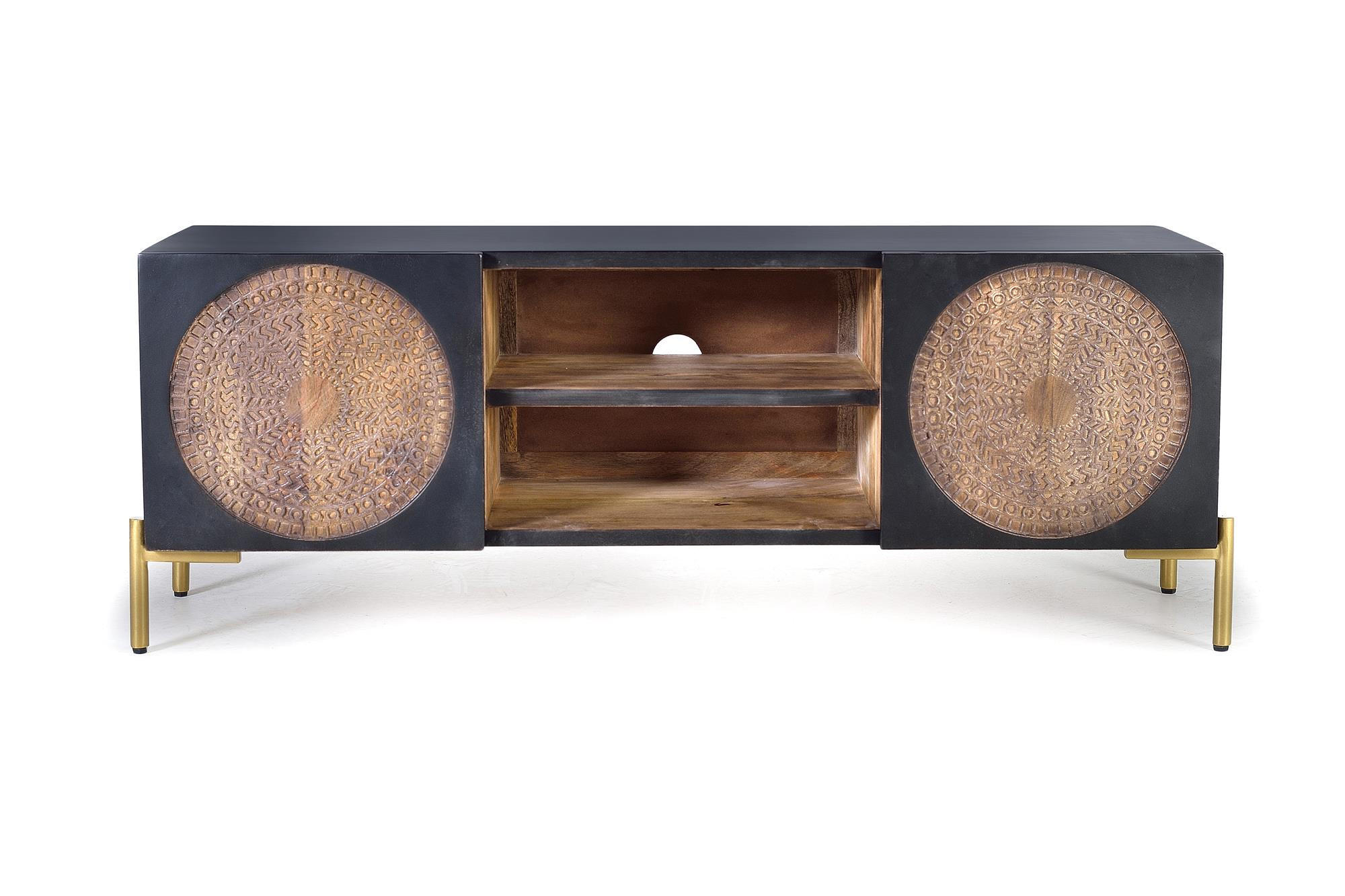 TV-SCHRANK aus Mangoholz und Metall - Dunkelbraun, Holz (145/56/40cm) - Giner y Colomer