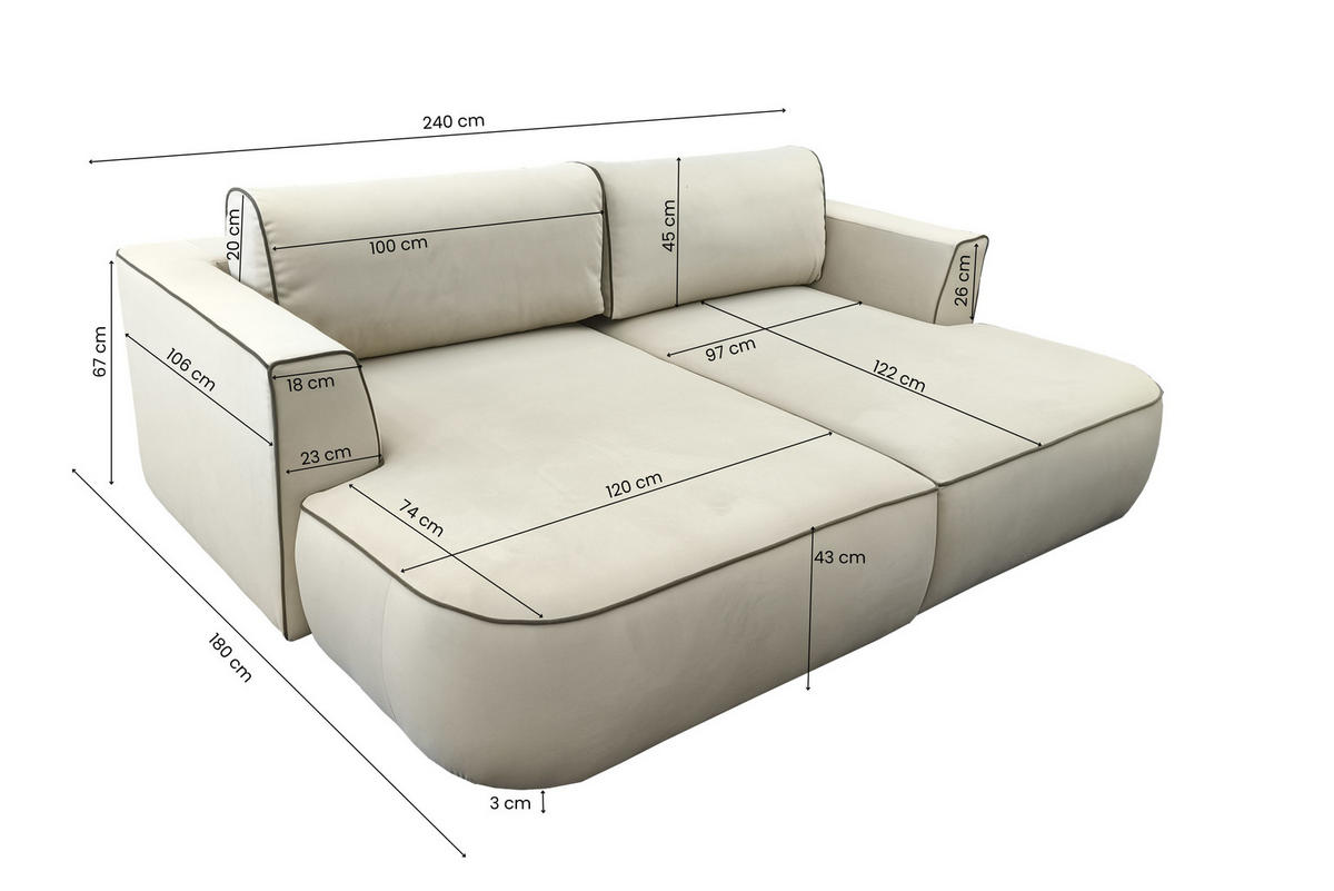 BIGSOFA COZI, Gelb mit dunkelblauem Keder, Matt Velvet - Gelb, Kunststoff/Textil (240/87/180cm) - KS Home Concept