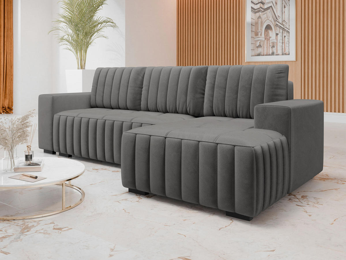 ECKSOFA Hugo, Seite: Rechts - Dunkelbraun/Grau, Holz/Textil (240/140cm)