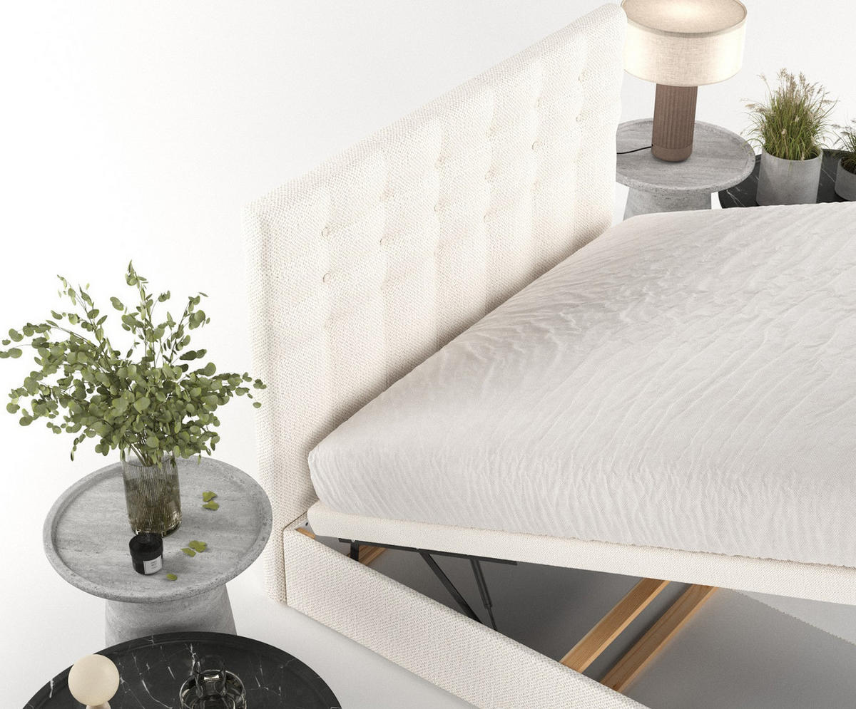 POLSTERBETT Callo mit Stauraum 160/200 cm Creme im Alta Stoff - Creme/Schwarz, Holz/Holzwerkstoff (160/200cm) - AltaBeds
