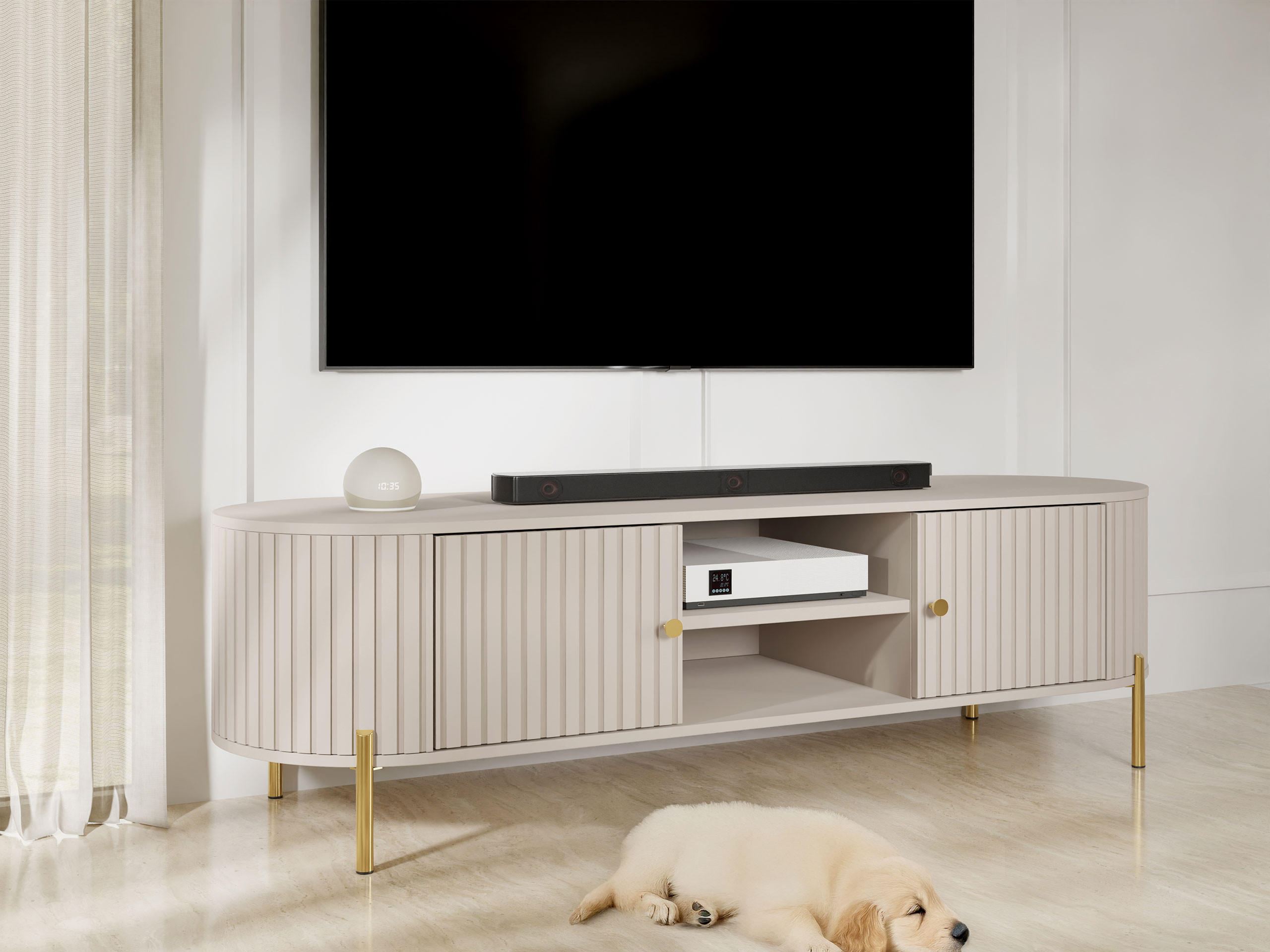 TV-LOWBOARD Sepiroz 180 2D - Sandfarben/Goldfarben, Holzwerkstoff/Metall (175/54/43cm) - MIRJAN24