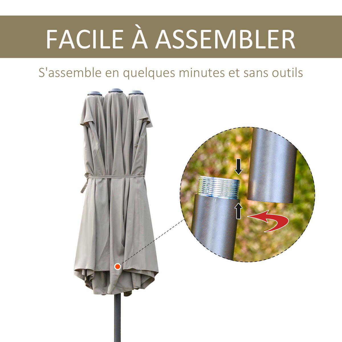 SONNENSCHIRM DE-11403 rechteckig, XXL, mit Kurbel Café - Braun, Metall (270/460cm) - ComfortXL