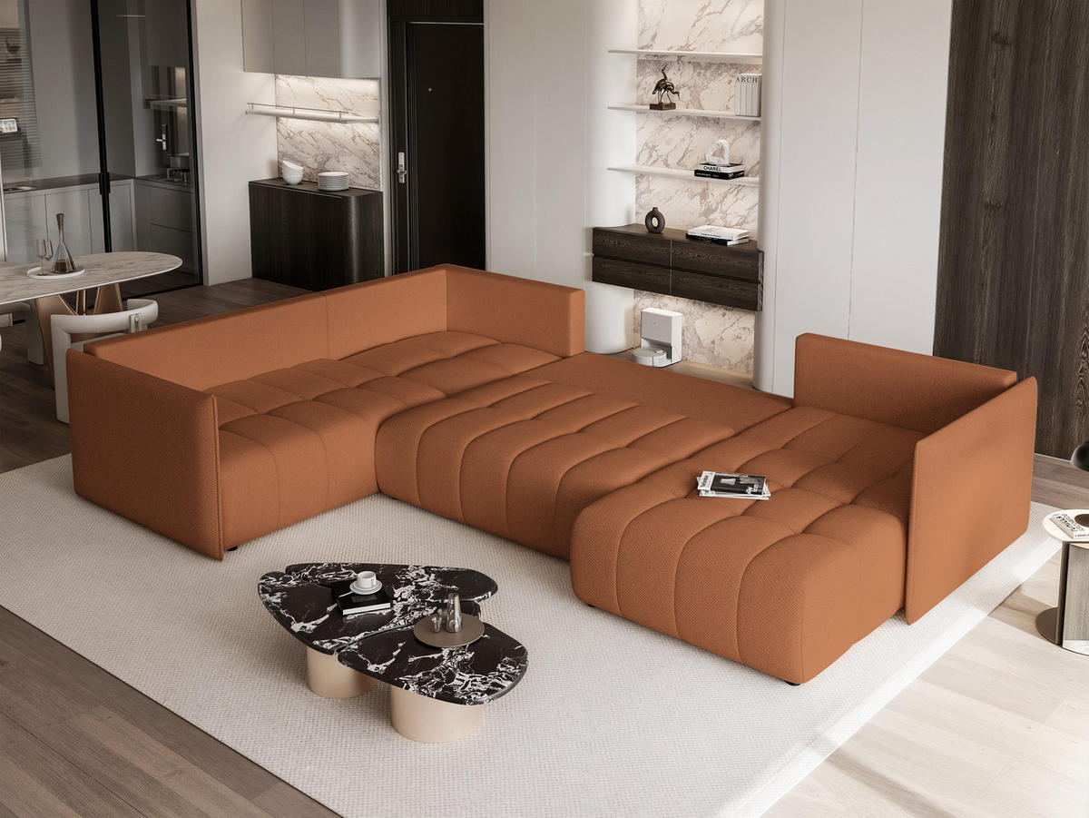 WOHNLANDSCHAFT LORISSE mit Schlaffunktion und Bettkasten Orange - Orange, Holzwerkstoff/Kunststoff (300/85/90cm) - Idohome