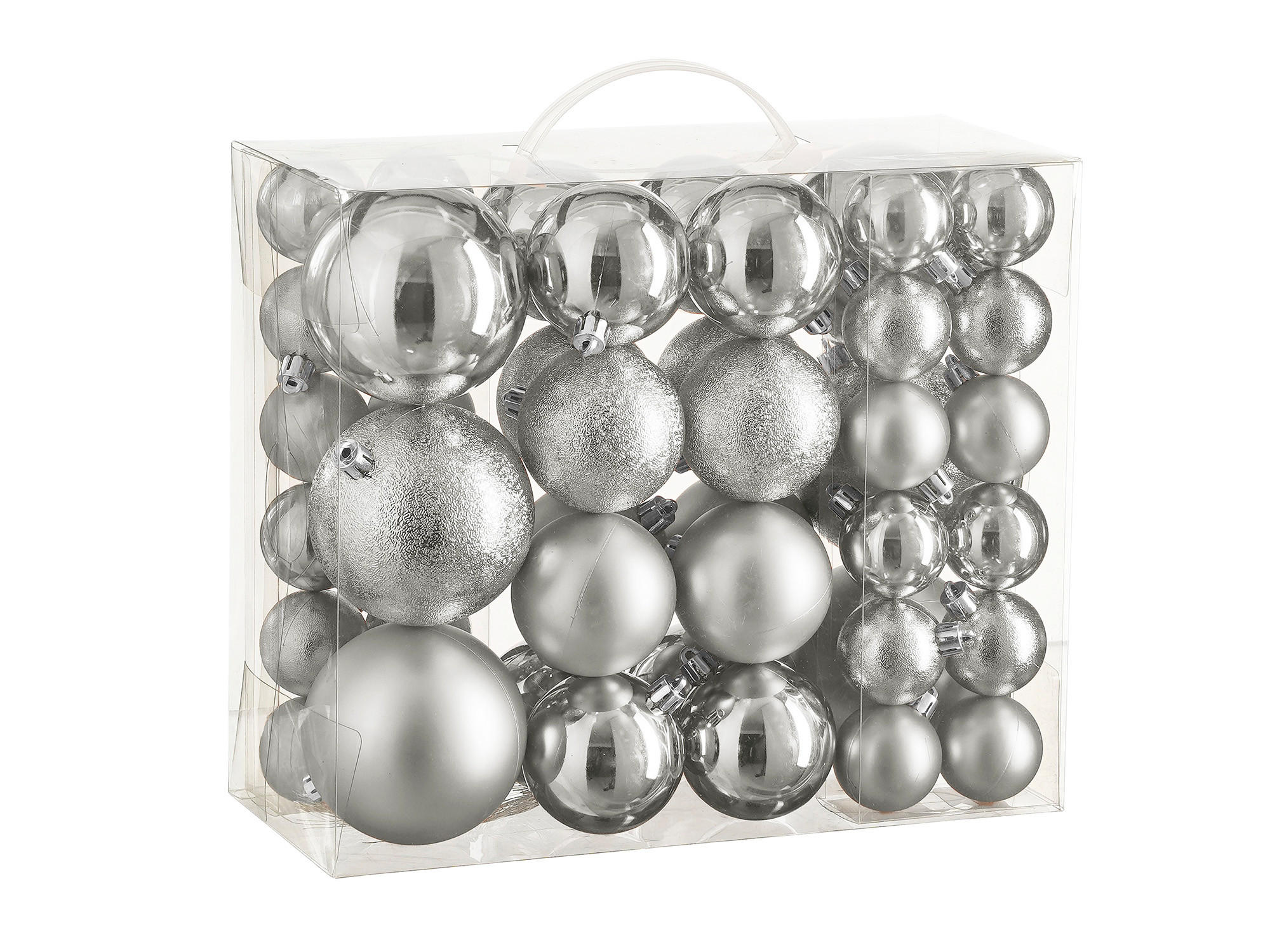LAALU CHRISTBAUMKUGEL-SET 46 Stück Ornamente: rund Silber Mix 4,6,8 cm - Silberfarben, Kunststoff (45/45/45cm) - LAALU