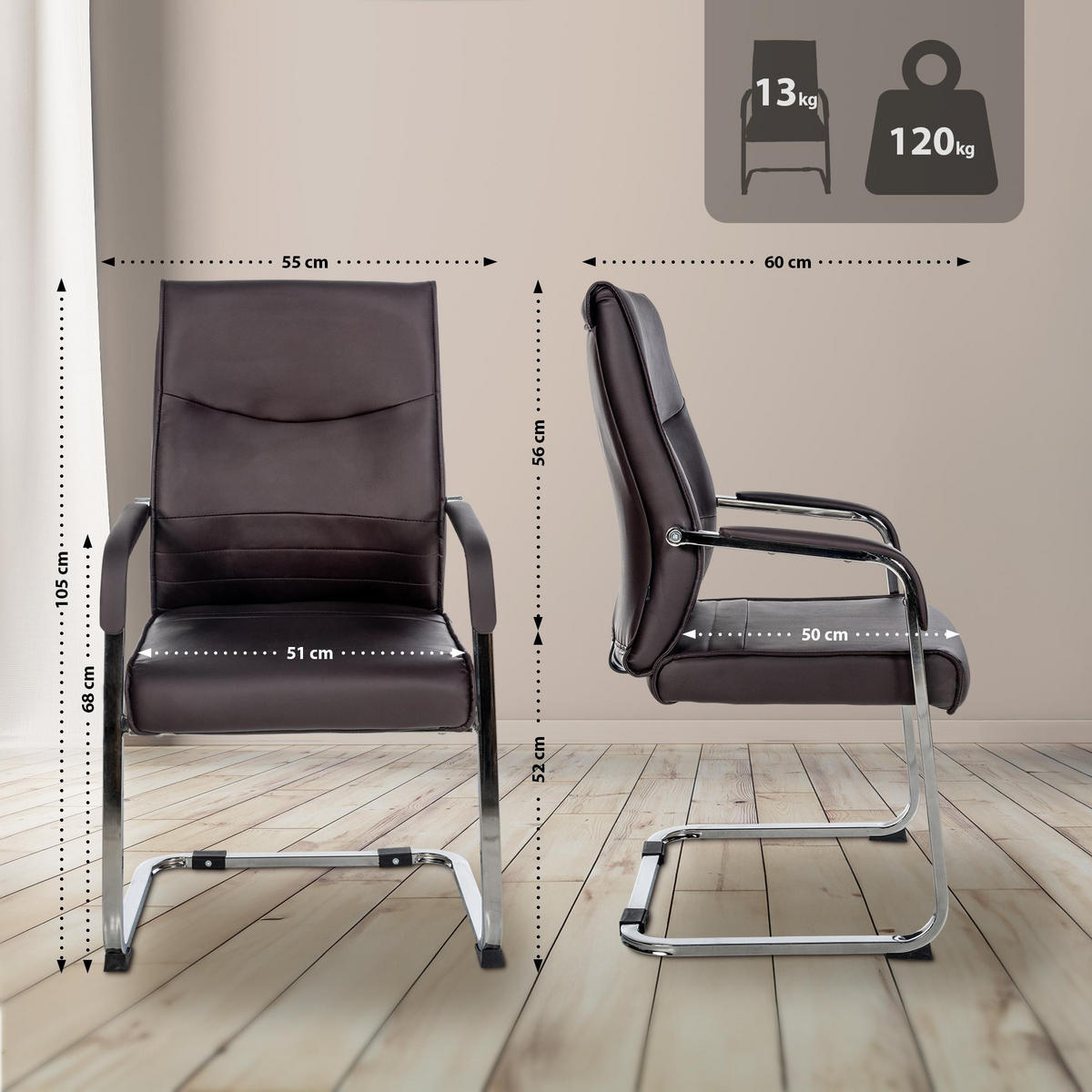 SCHWINGSTUHL Lederlook Braun - Braun, Textil/Metall (55/88/60cm) - CLP