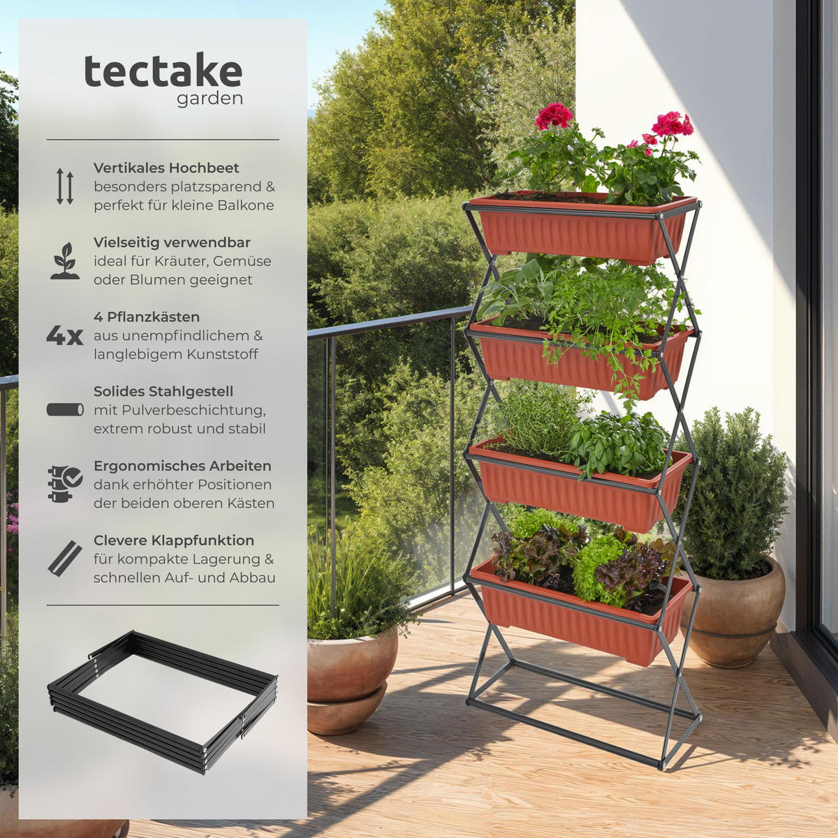 VERTIKALBEET ,52 x 21 x 127 cm,braun - Braun, Textil (21/127/52cm) - tectake