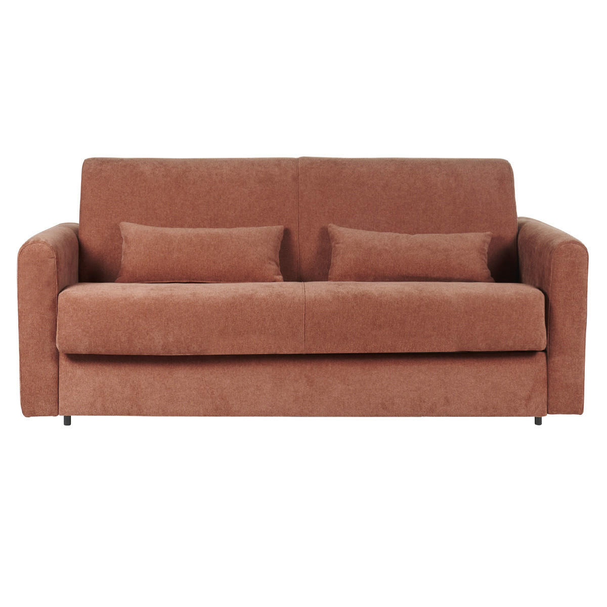 SCHLAFSOFA 3-Sitzer Stoff Samtoptik Terracotta Matratze 13cm LETTO - Terracotta, Textil (100/87/186cm) - Miliboo