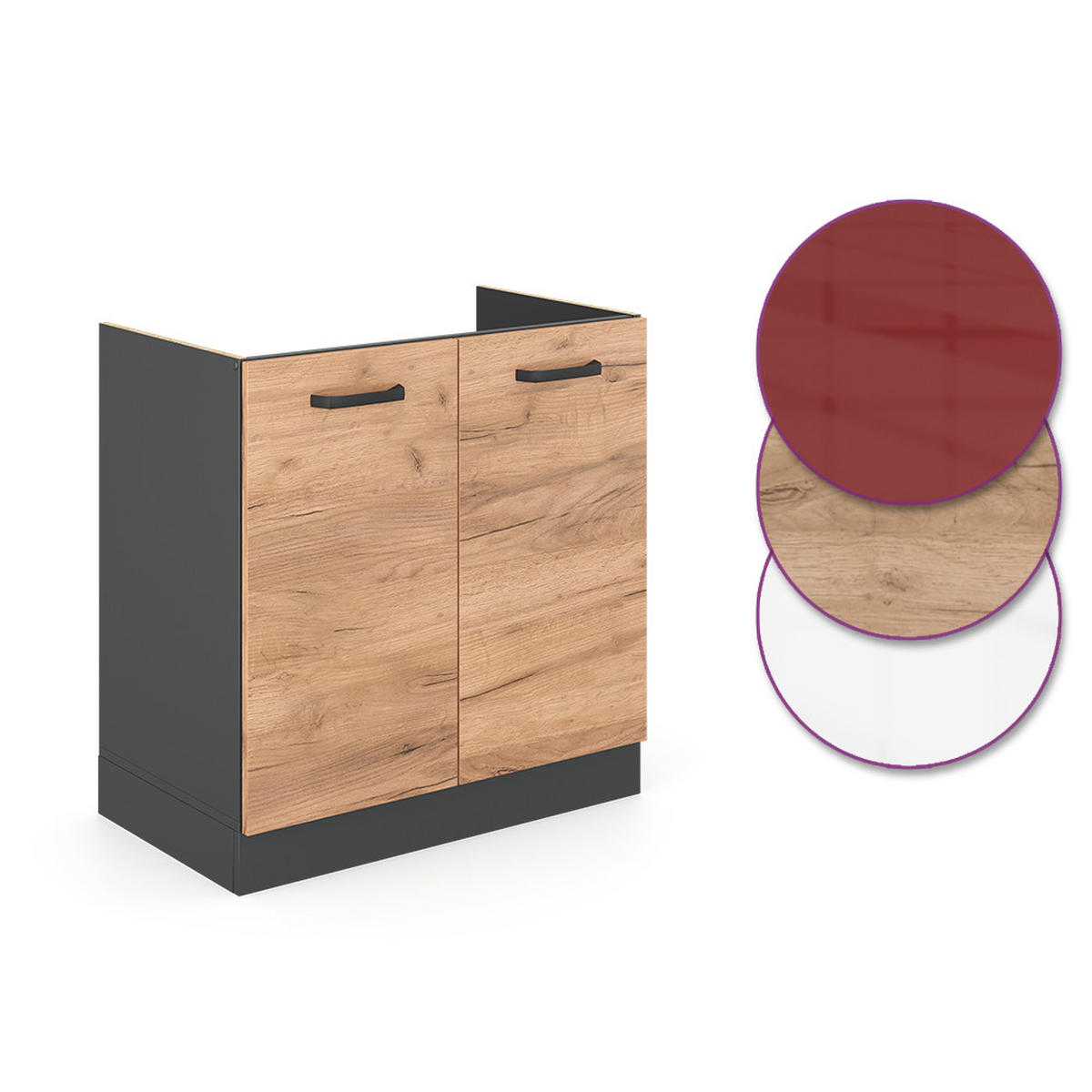 SPÜLENUNTERSCHRANK R-Line Goldkraft Eiche 80 cm ohne AP - Honigeiche/Anthrazit, Holzwerkstoff (80/81.6/46cm) - Vicco