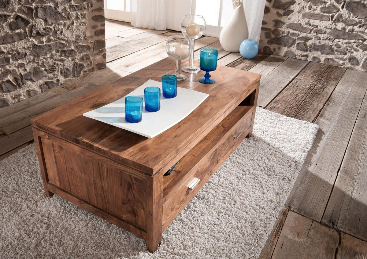 COUCHTISCH Akazie 110x60x40 hellbraun lackiert SHAMAN #74 - Braun, Holz (110/60/40cm) - Massivmoebel24