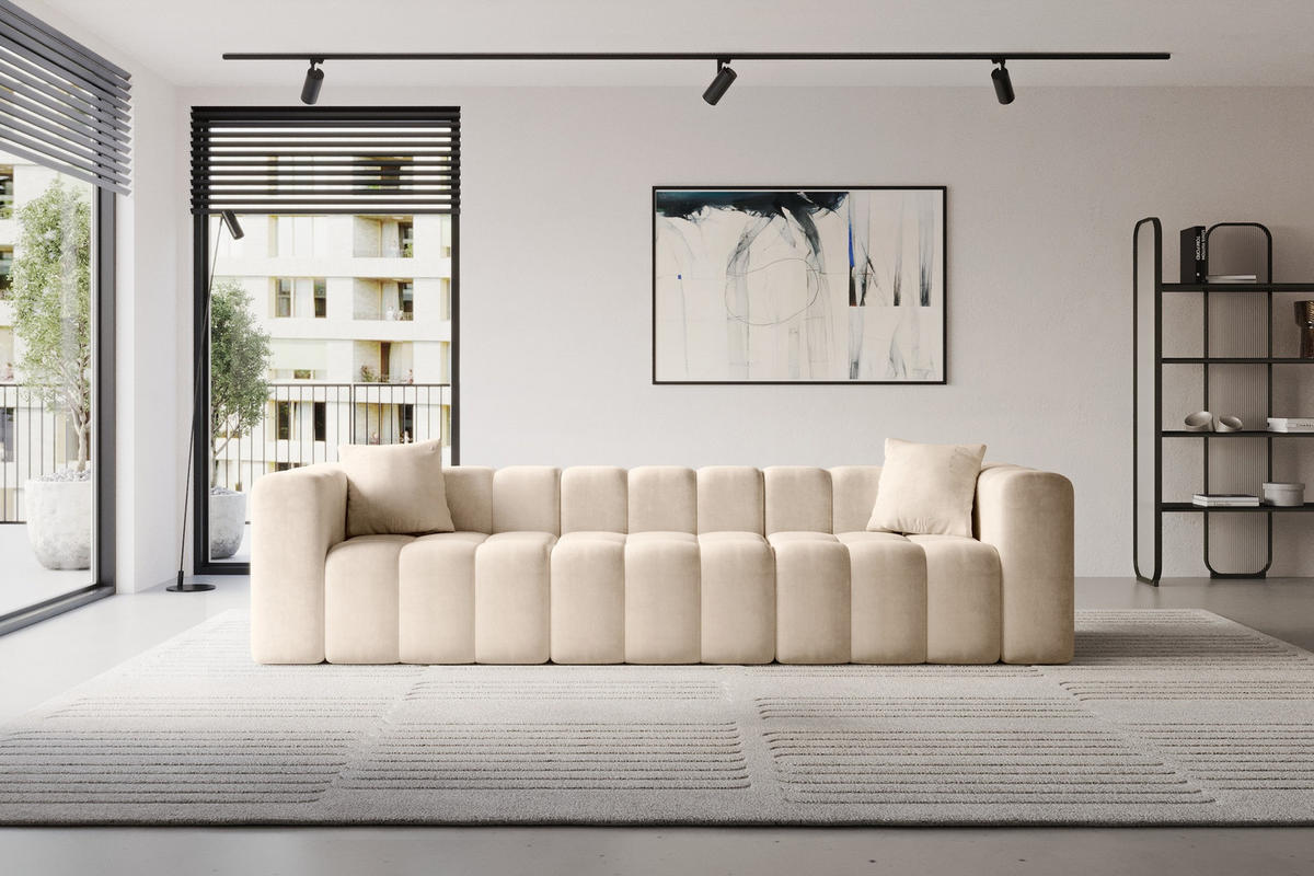 POHOVKA 3-MÍSTNÁ DONY-3 315x90x71 cm Béžová Velur - černá/béžová, kompozitní dřevo/textil (315/71/90cm) - ALTDECOR