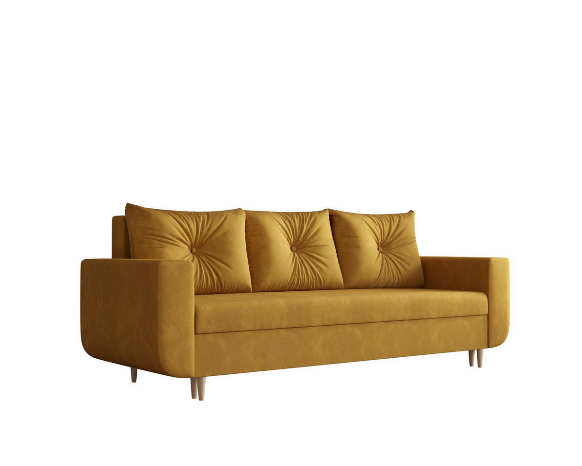 SOFA DELFIN mit Schlaffunktion ITAKA 33 Sofa mit Stauraum - Currygelb, Textil (90/88/240cm) - Bedante