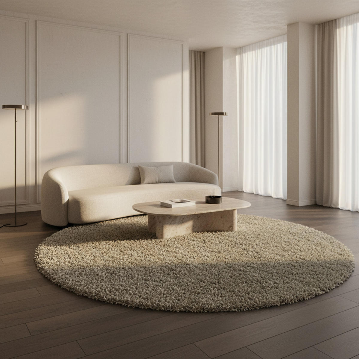 TEPPICH Hochflor Shaggy Uni-Look Polypropylen Wohnzimmer Natur Rund 80x80 - Beige, Textil (80/80cm) - KADIMA DESIGN