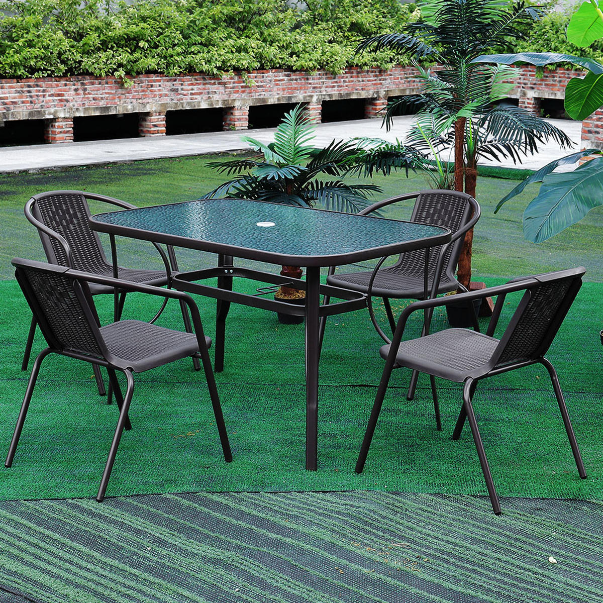 STAPELSTUHL 4er-set (4 Stühle) aus PE-Rattan Metallgestell in Schwarz für Garten Terrase und Balkon - Schwarz, Metall (33/72/42cm) - Livingandhome