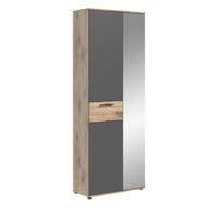 GARDEROBENSCHRANK Eiche, grau 70/200 cm mit Spiegel - Eichefarben/Schwarz, Glas/Holzwerkstoff (70/200/37cm) - Inn.Furn