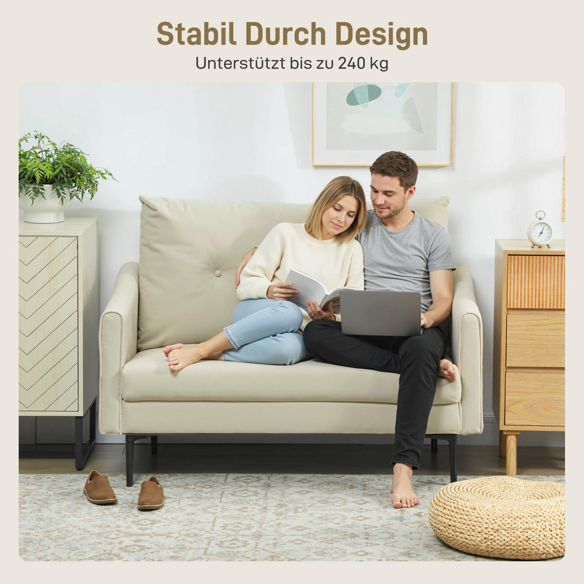 2-SITZER Sofa Creme 124.0/73.0/92.0 cm - Creme, Textil (73/92/124cm)