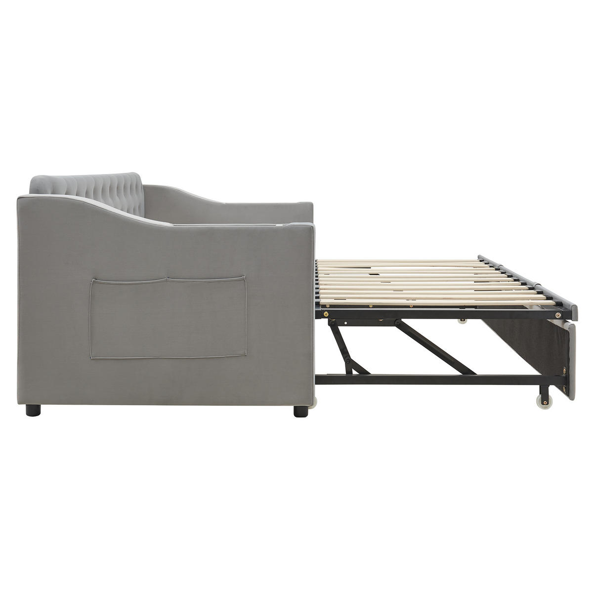 POLSTERBETT 90/180x190 Grau Samt USB - Grau, Textil (180/190cm) - FLIEKS