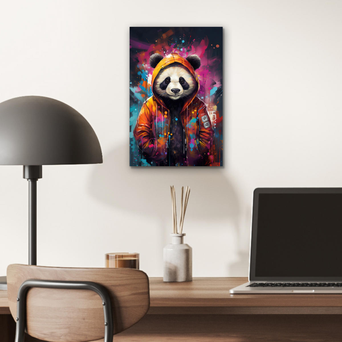 METALLBILD Panda - Jacke - Graffiti - Orange 20x30 cm - Orange, Metall (20/30cm) - MuchoWow