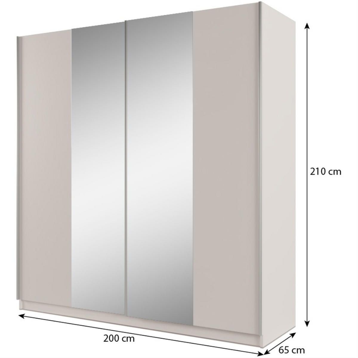 SCHWEBETÜRENSCHRANK Perla mit 2 Türen und Spiegel, 200 cm, Sandbeige - Sandfarben, Holzwerkstoff (200/210/65cm) - Beautysofa