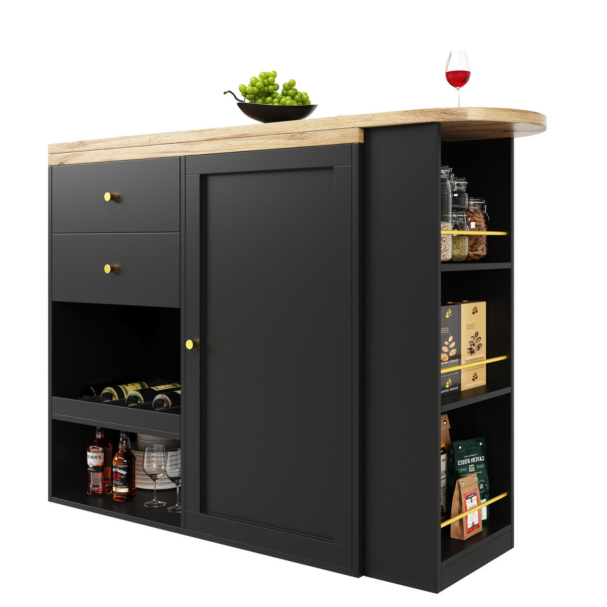 BARTISCH 138/39/104 cm in Schwarz mit drehbarem Regal und Stauraum - Schwarz, Holzwerkstoff (39/105/102cm) - BEAOK