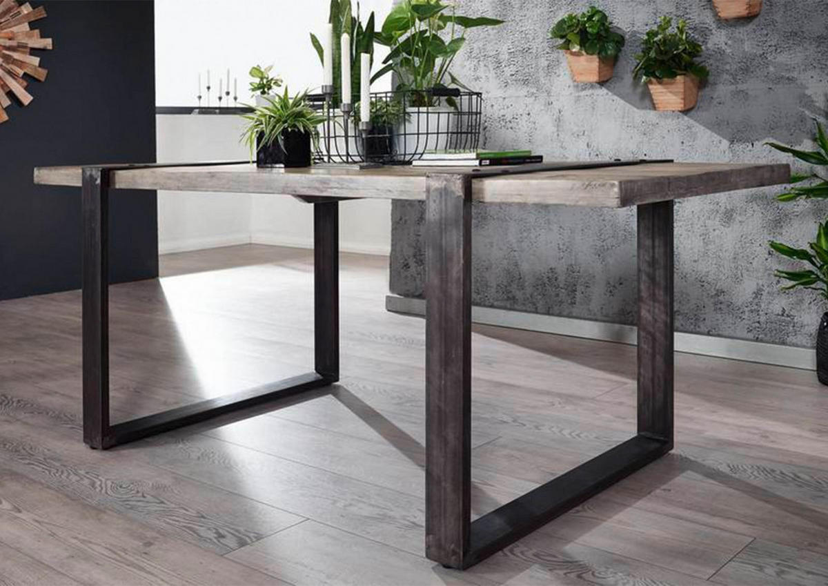 ESSTISCH Mango 170x90x76 grau lackiert HEAVY INDUSTRY #103 - Grau, Holz (170/90/76cm) - Massivmoebel24