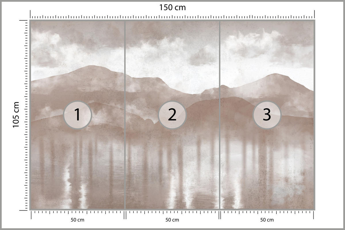 FOTOTAPETE für Schlafzimmer Beige Berglandschaft Nebelwald Vintage 150x105 - Beige/Braun, Papier (150/105cm) - Muralo